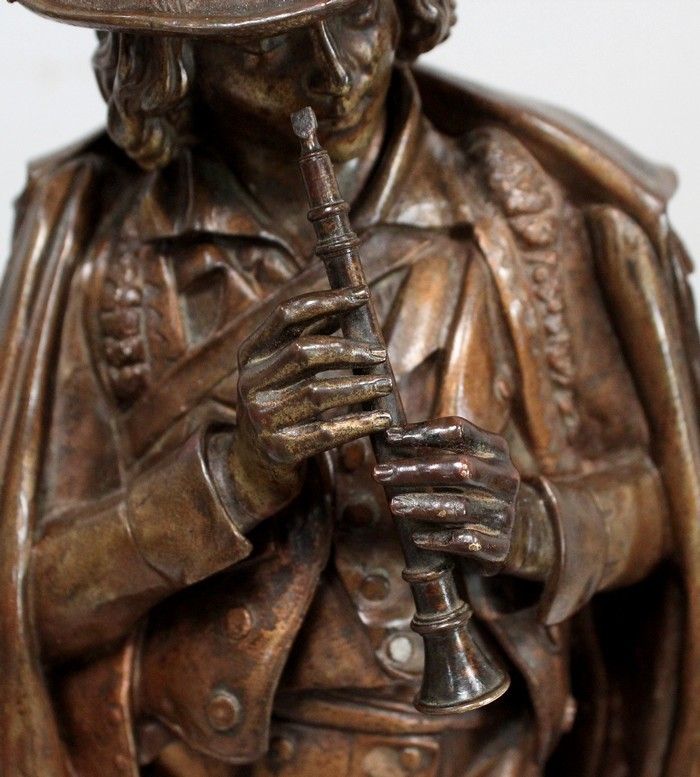 Pendulum In Bronze And Marble "The Flute Player", By Ca Calmels 2nd Part 19th Century photo buy