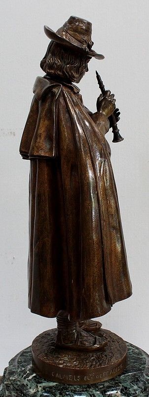 1555.3 Pendulum In Bronze And Marble "The Flute Player", By Ca Calmels 2nd Part 19th Century photo