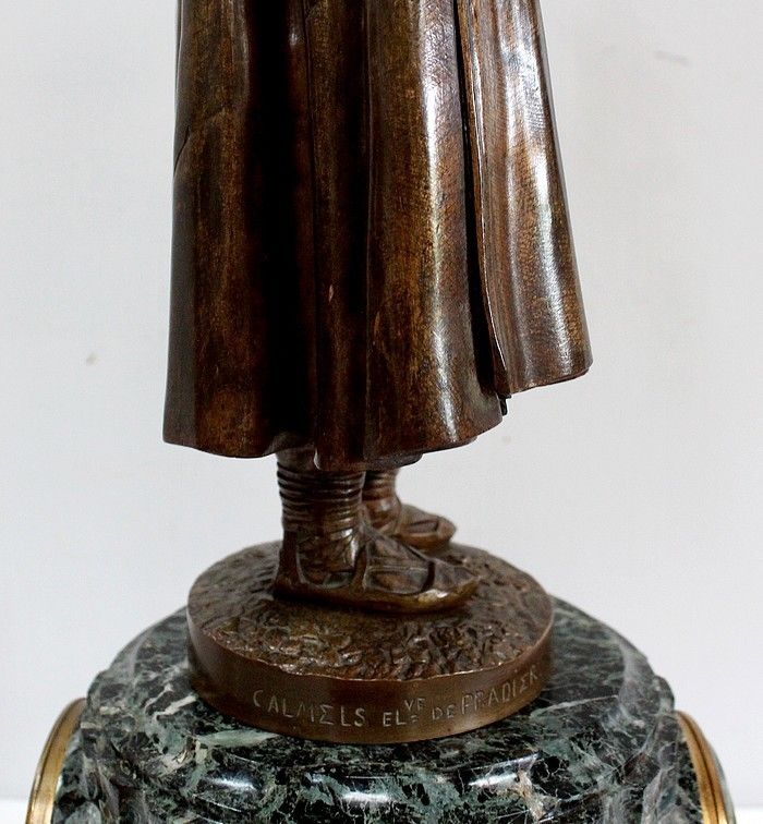 photo vintage Pendulum In Bronze And Marble "The Flute Player", By Ca Calmels 2nd Part 19th Century