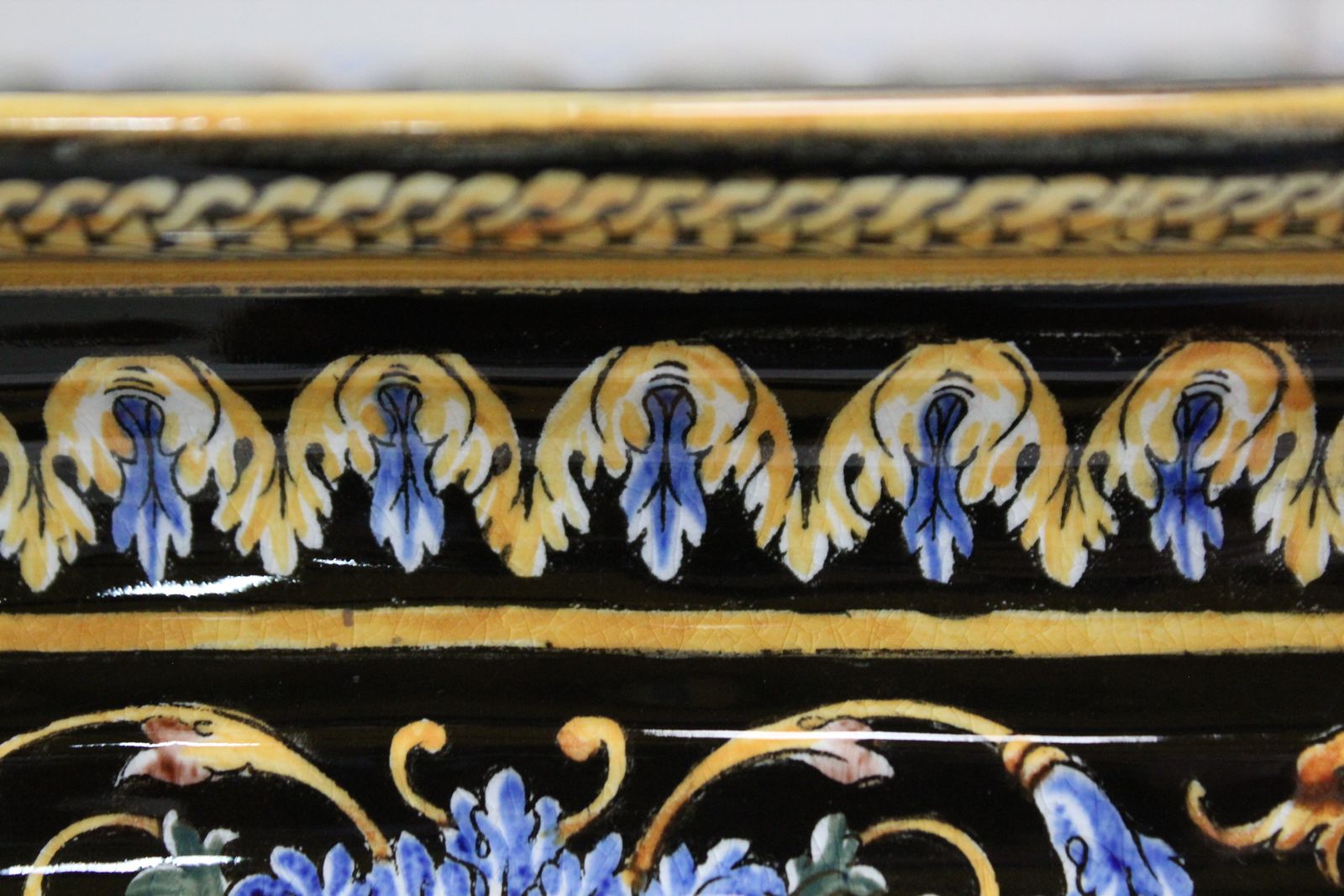 Gien Earthenware Planter With Polychrome Decorations, Late 19th / Early 20th Century photo vintage
