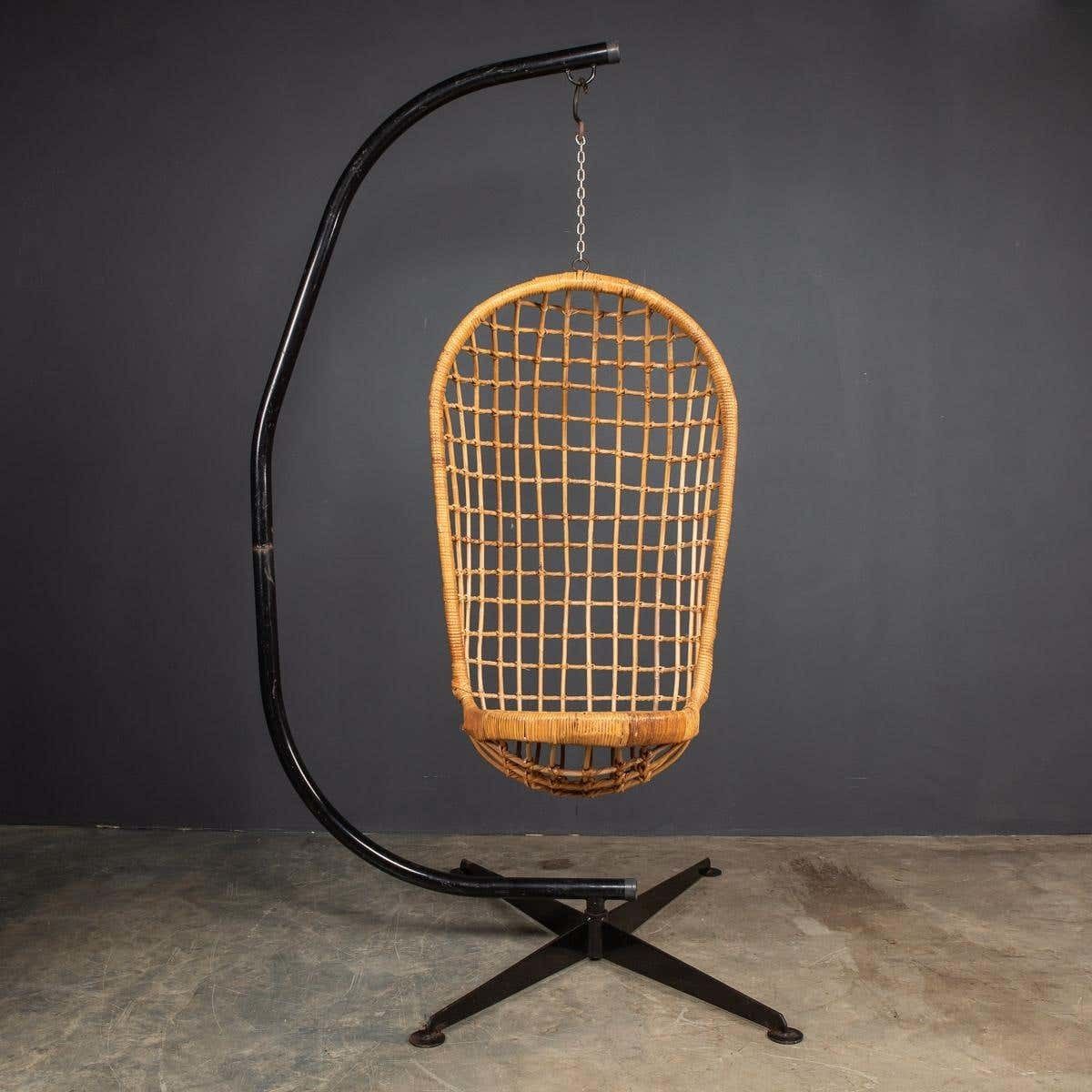 20th Century Hanging Wicker Woven Chair On Steel Frame, 1970s photo furniture