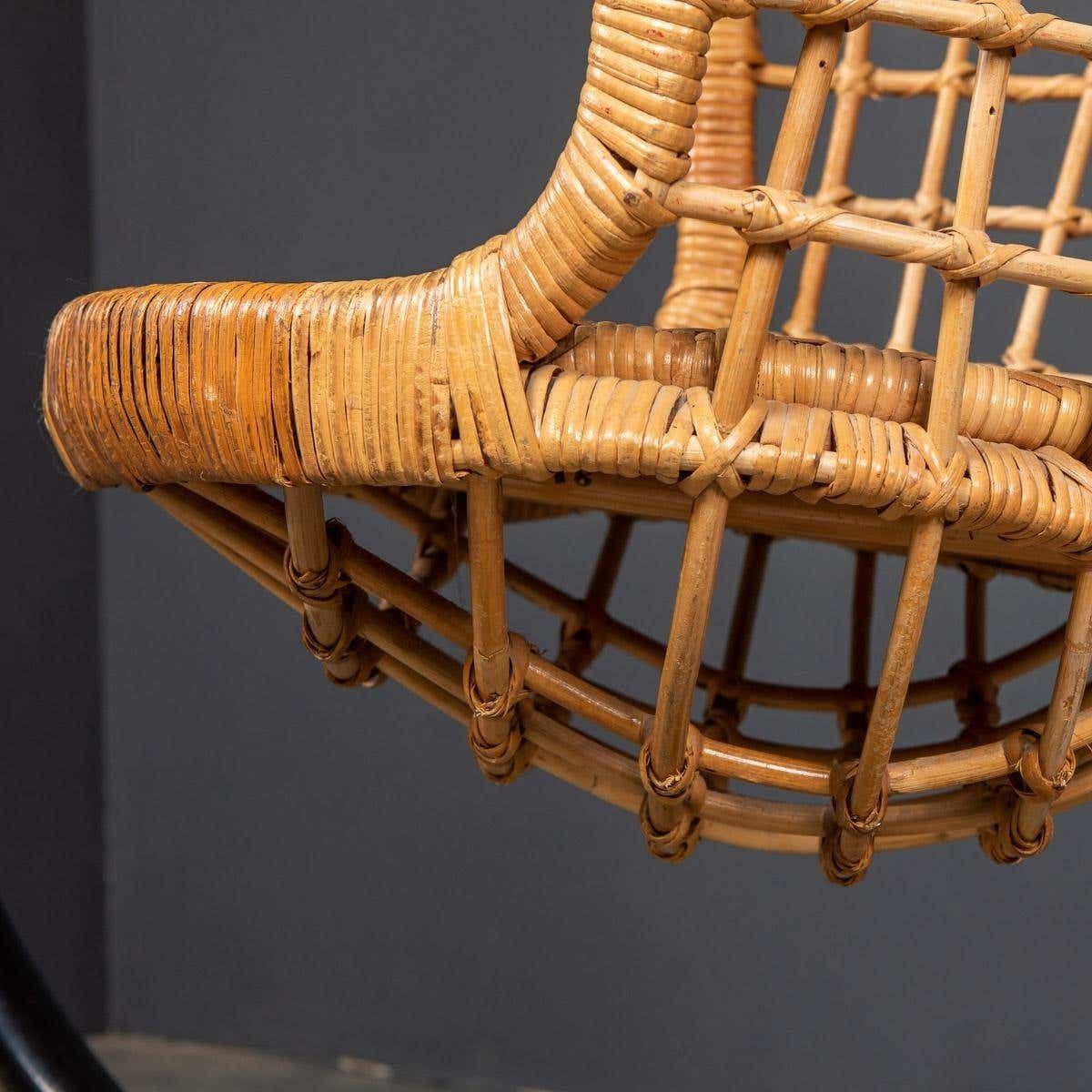 Furniture 20th Century Hanging Wicker Woven Chair On Steel Frame, 1970s photo