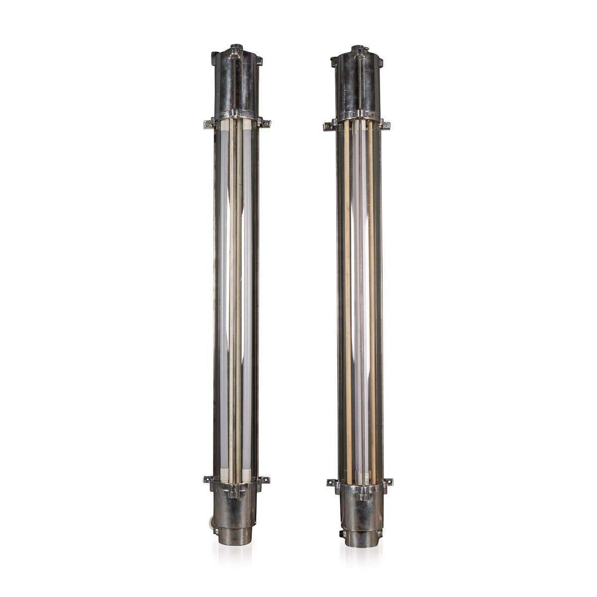 20th Century Polished Aluminium & Steel Industrial Strip Lights