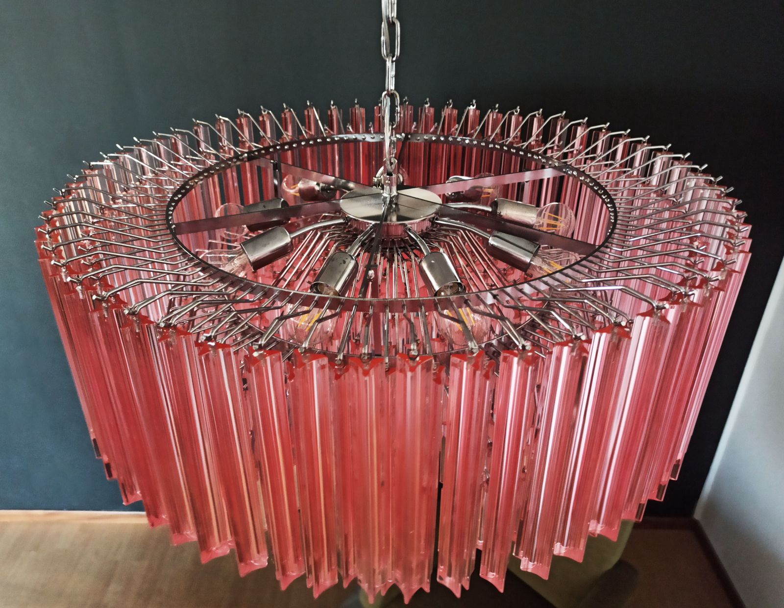 Large Triedri Murano Glass Chandelier 391 Pink Prims Triedri photo buy