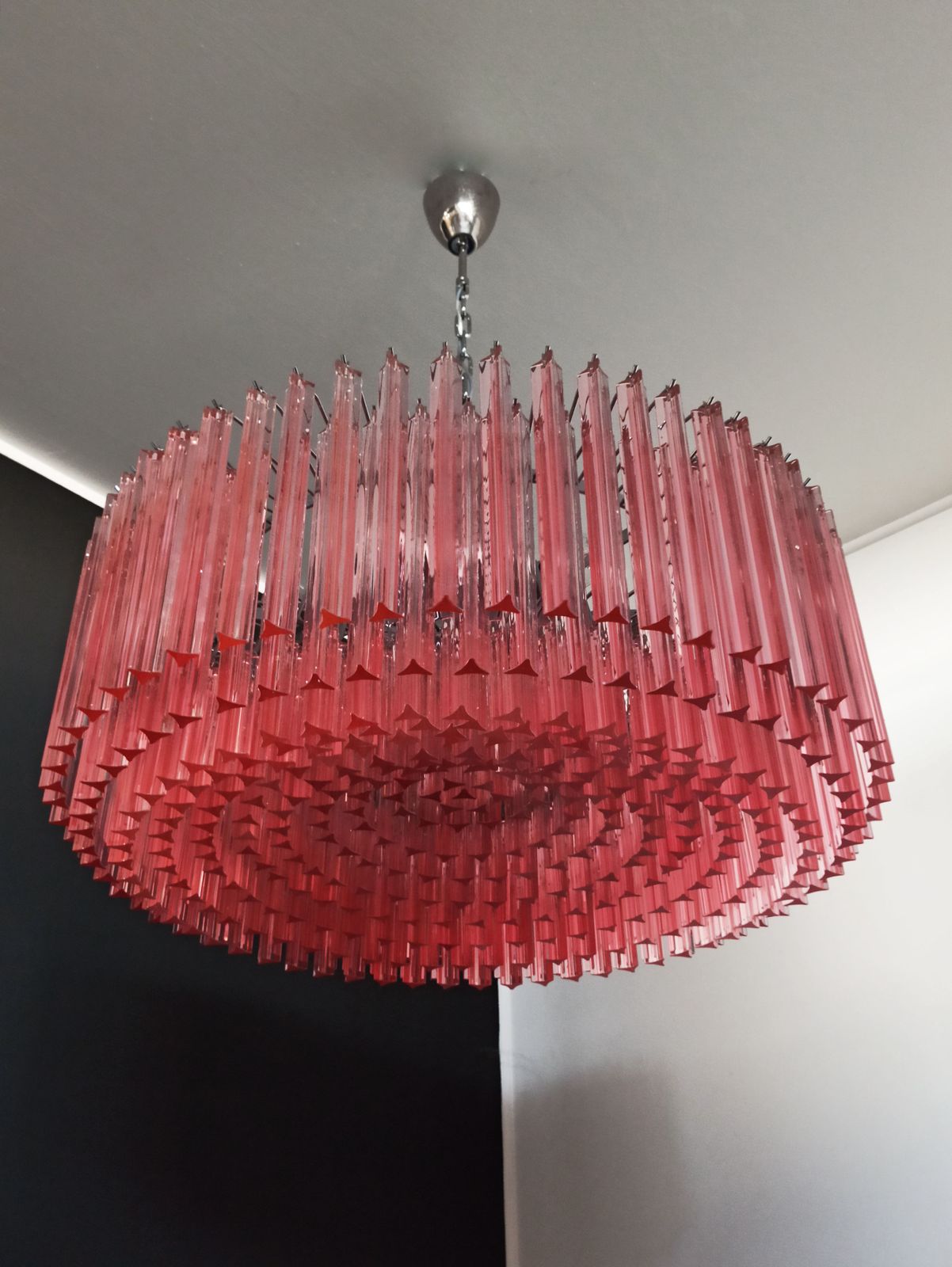 Large Triedri Murano Glass Chandelier 391 Pink Prims Triedri