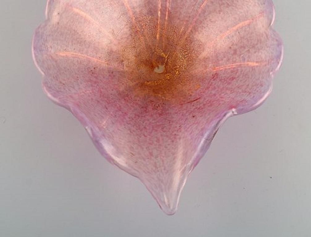 Barovier And Toso, Venice, Large Leaf Shaped Bowl In Pink Mouth Blown Art Glass photo for sale