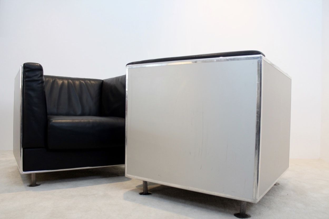 photo furniture Leather & Aluminium Armchairs By Kunihide Oshinomi For Matteo Grassi, Set Of 2