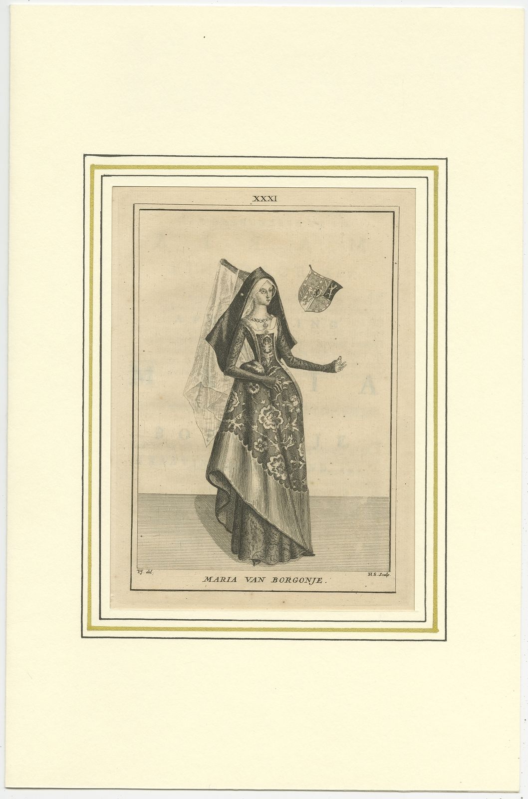 Antique Print Of Duchess Mary Of Burgundy By Langendijk (1745)