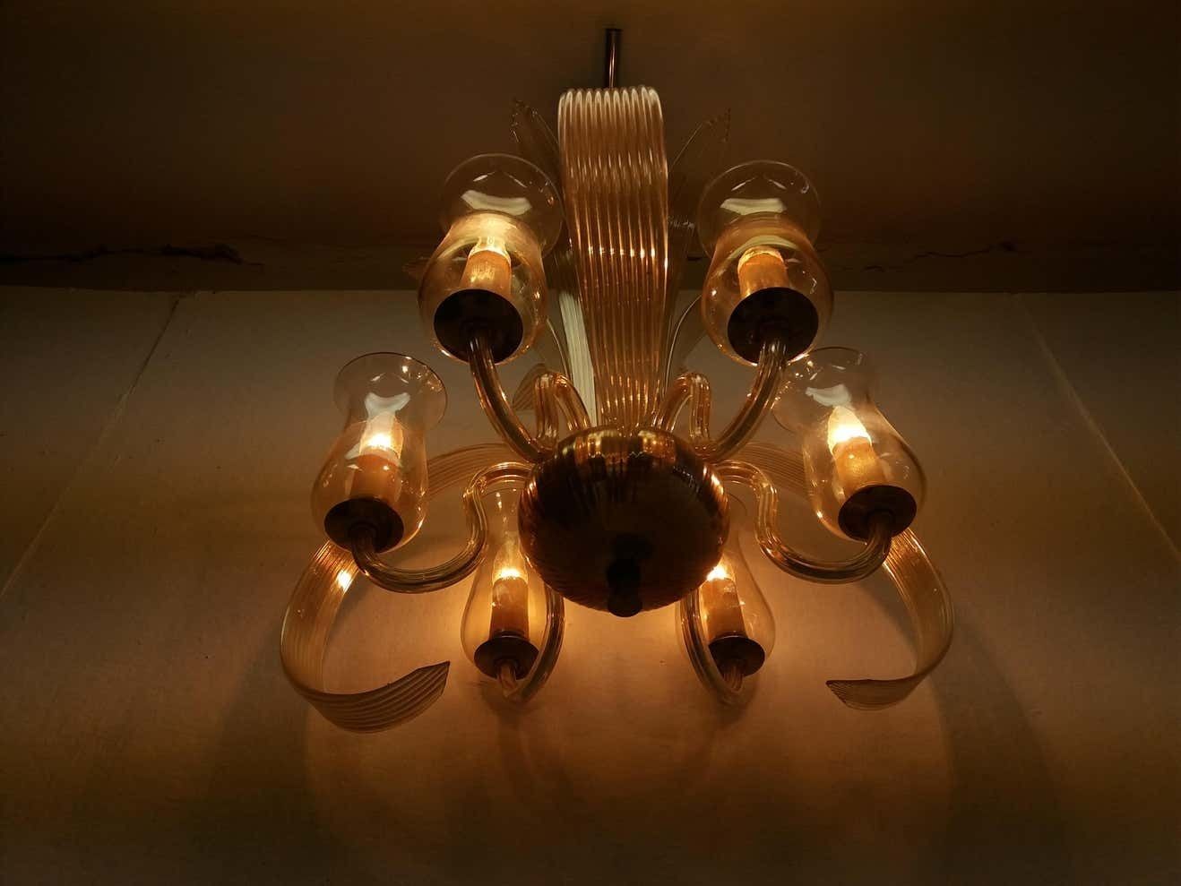 Art Deco All Glass Chandelier, 1930s photo for sale