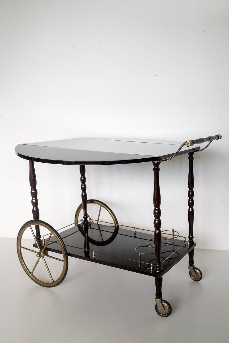 Mahogany Wood & Brass Bar Cart From Maison Bagues