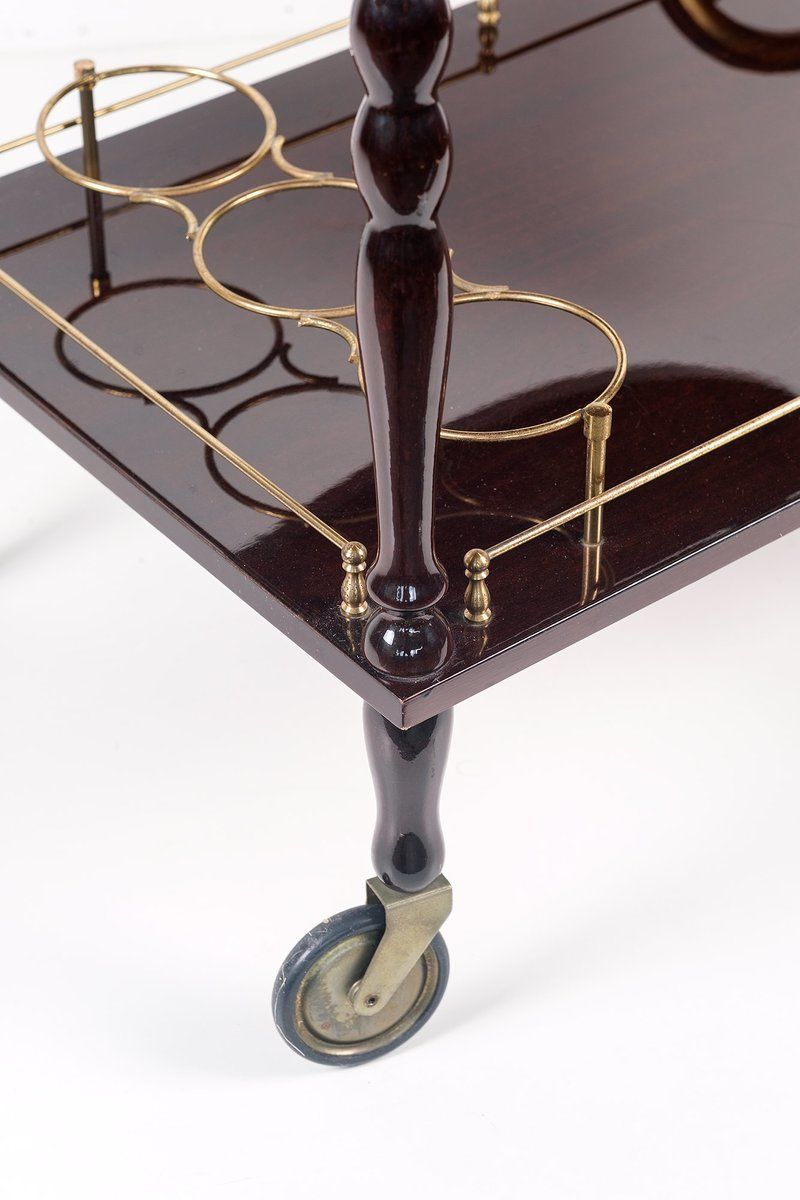 Mahogany Wood & Brass Bar Cart From Maison Bagues photo for sale
