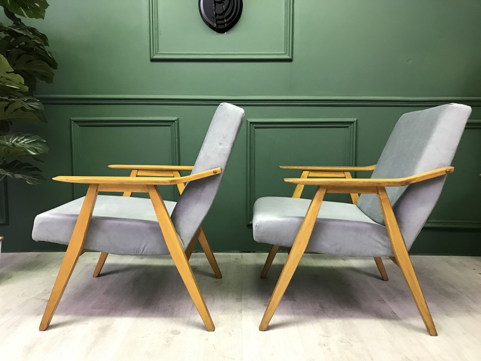 photo furniture Vintage Retro Grey Art Deco Easy Chairs Armchair 1960 Set Of 2