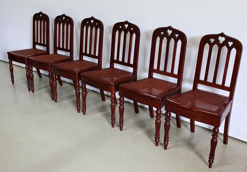 Rare Suite Of 6 Mahogany Chairs, Restoration Period, Early 19th Century photo for sale