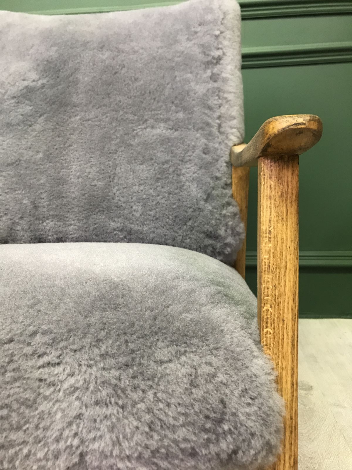 Vintage Art Deco Grey Fluffy Furry Sheepskin Armchair Chair photo vintage