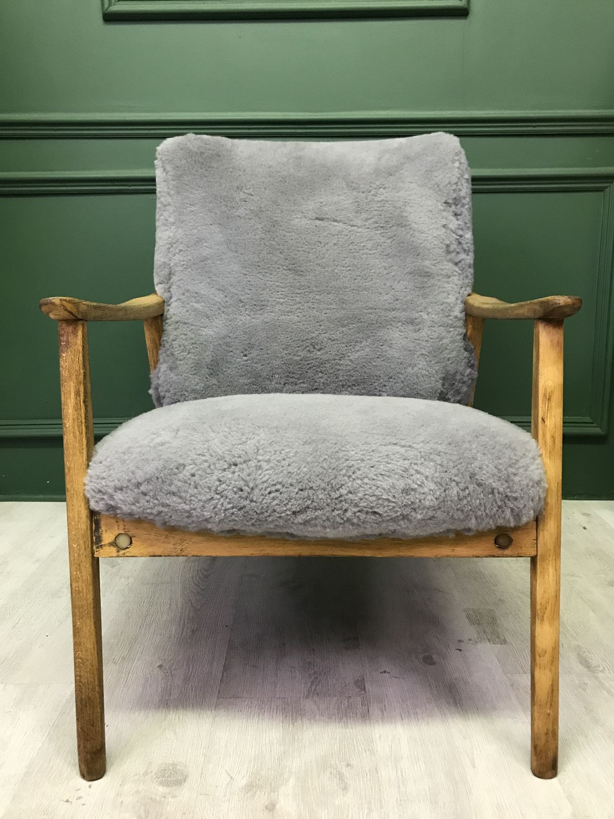 Vintage Art Deco Unique Grey Fluffy Furry Sheepskin Armchair Chair photo 1050.0