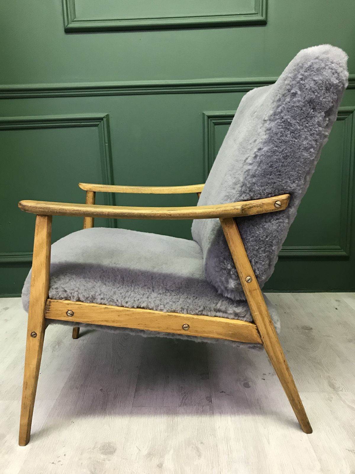 photo furniture Vintage Art Deco Unique Grey Fluffy Furry Sheepskin Armchair Chair