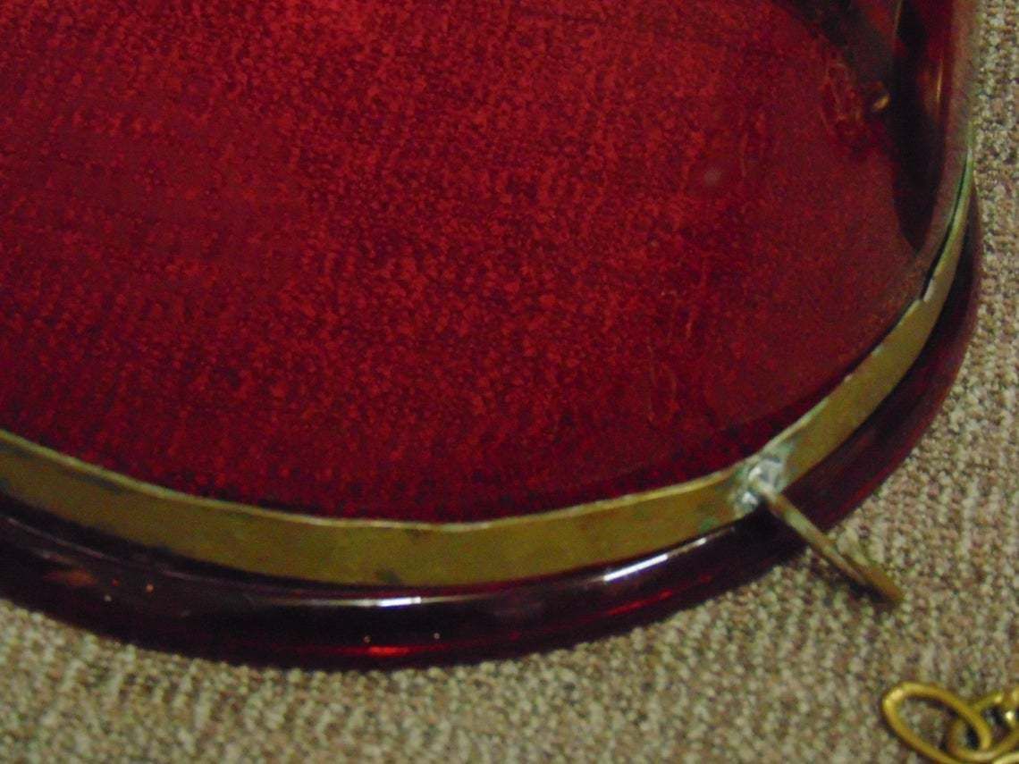 Made In Belgium, Val St. Lambert, Edwardian Cranberry Glass Ceiling Light Shade photo vinterior