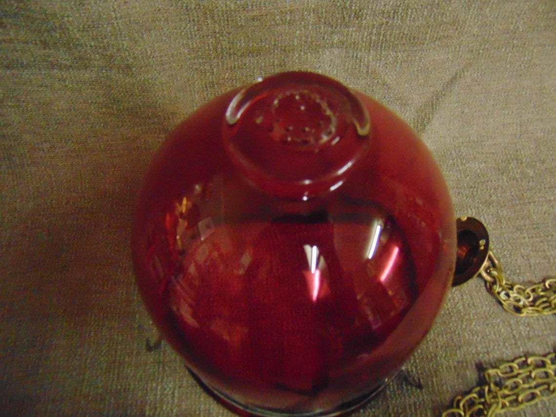 Made In Belgium, Val St. Lambert, Edwardian Cranberry Glass Ceiling Light Shade photo vintage