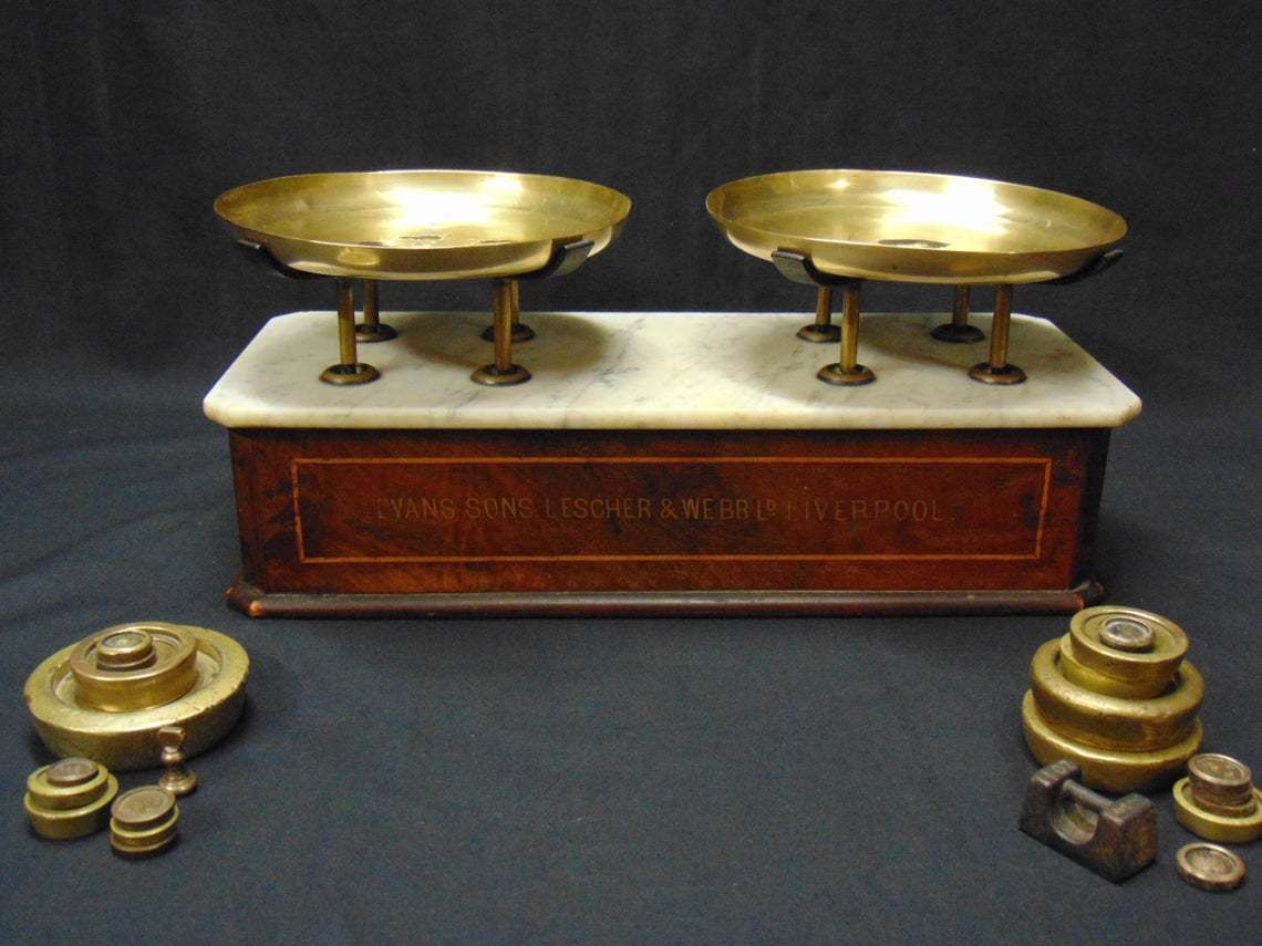 Early 20thc Shop/Pharmacy Counter Scales And Weights photo furniture