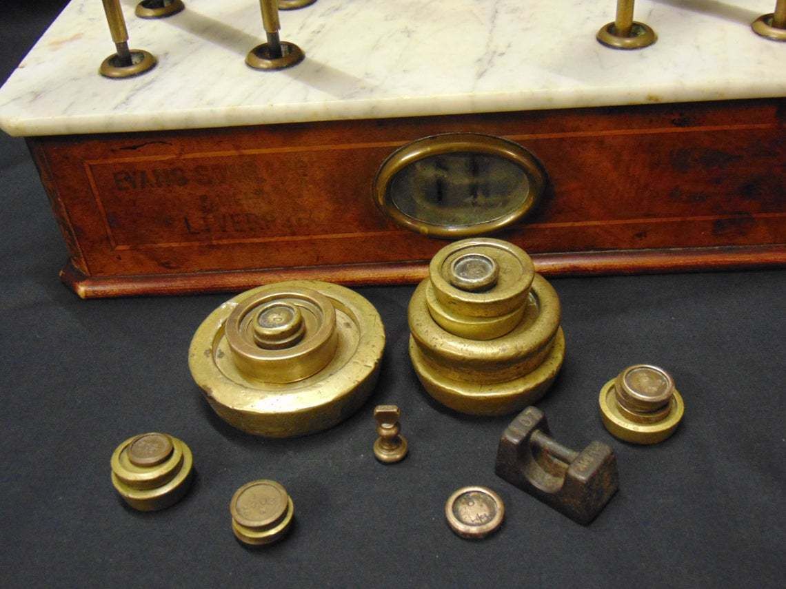 photo for sale Early 20thc Shop/Pharmacy Counter Scales And Weights