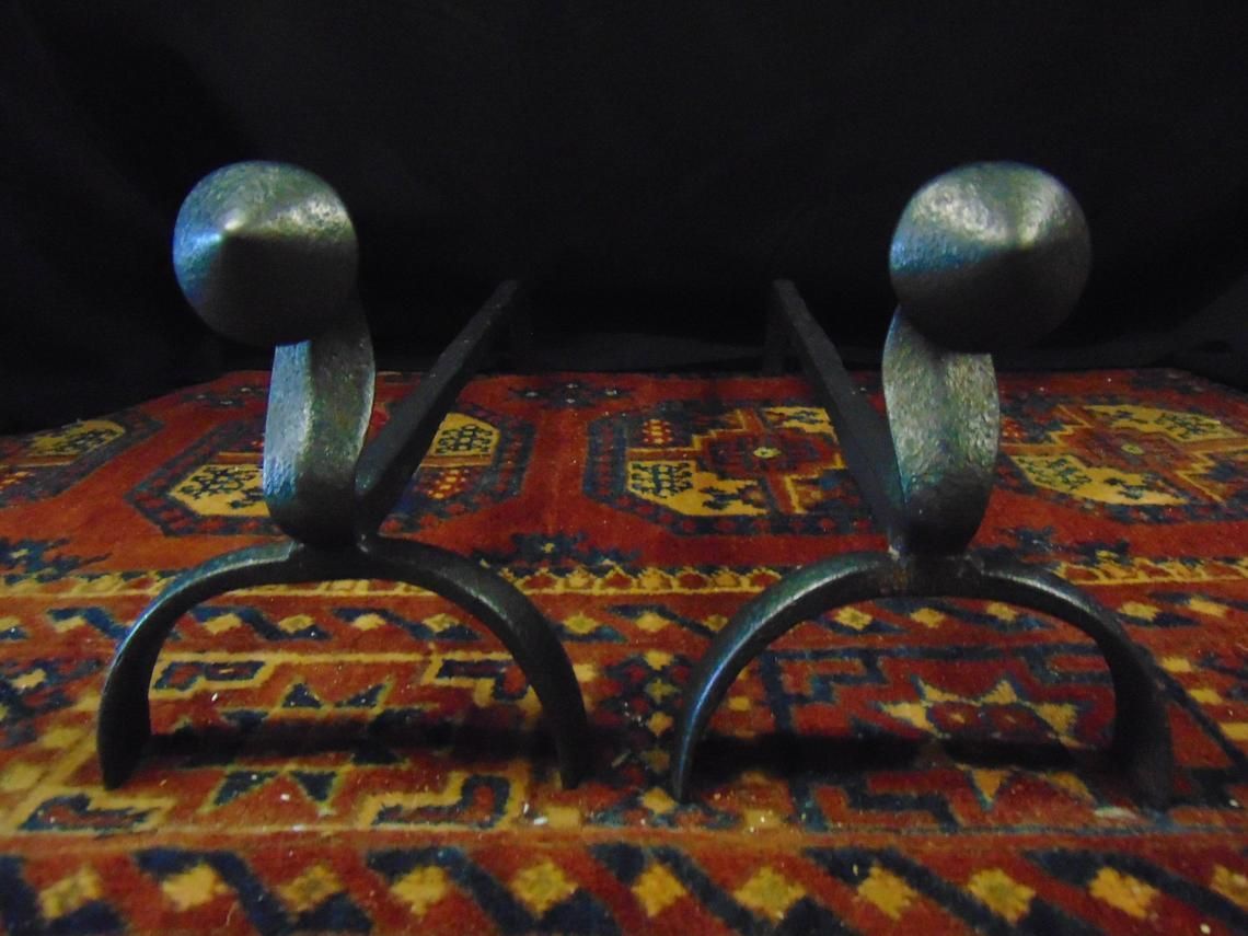 Pair Wrought Iron Andirons / Fire Dogs photo for sale