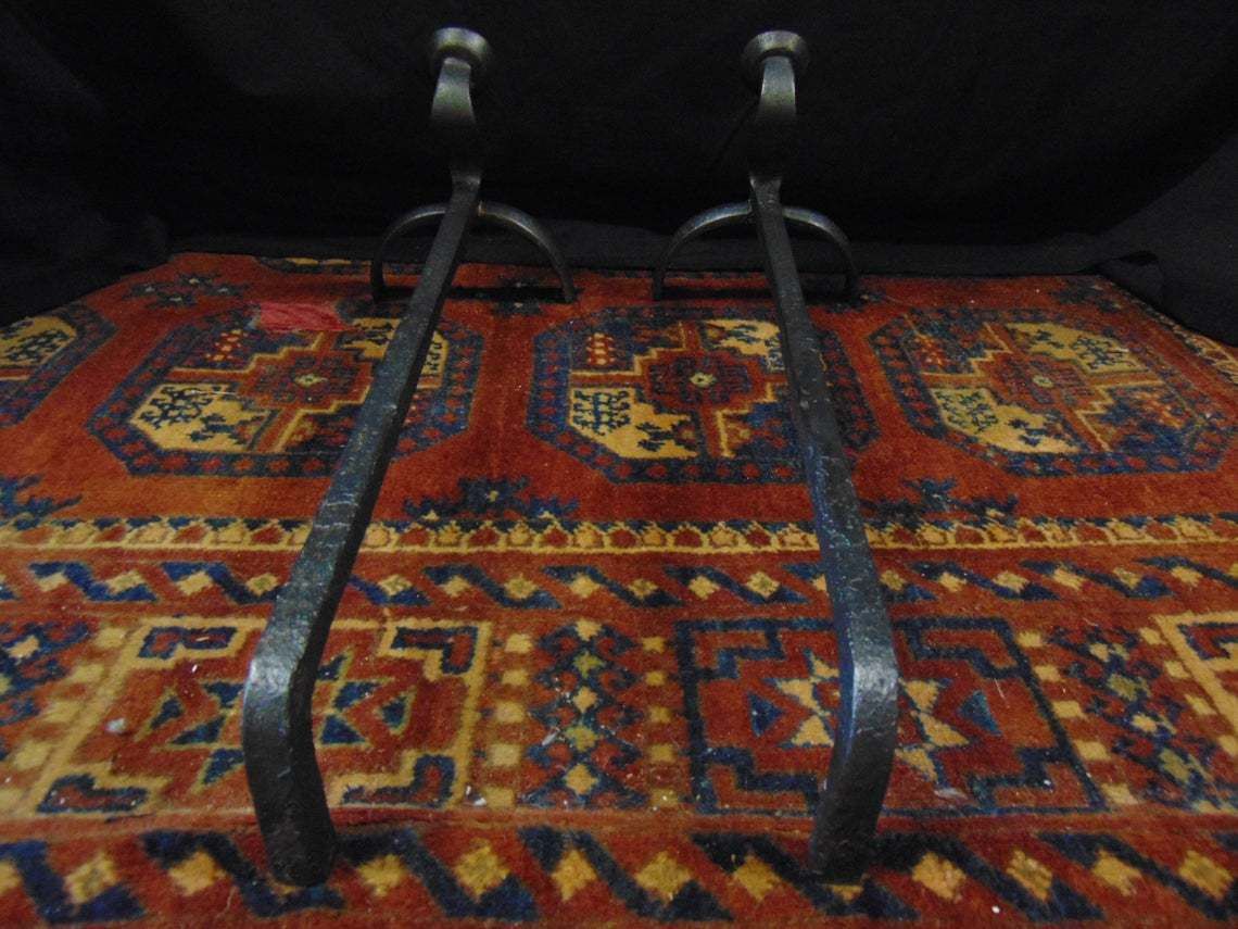 Pair Wrought Iron Andirons / Fire Dogs photo vinterior