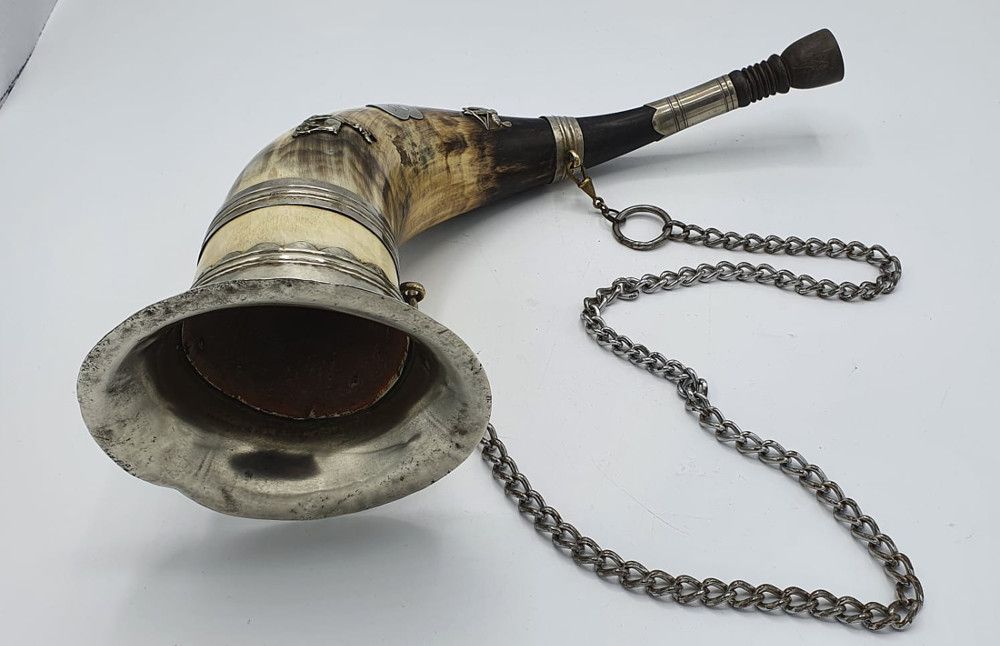 Unusual Early 20th Century Hunter Horn With Silver Plated Mounts photo for sale