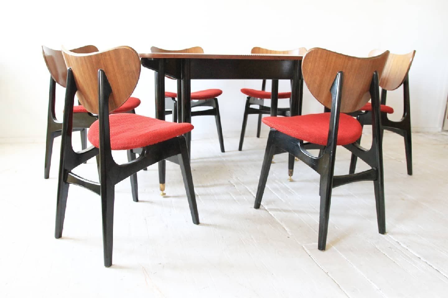 Mid Century Drop Leaf Table With Butterfly Dining Chairs By E. Gomme For G Plan, Set Of 7 photo vintage