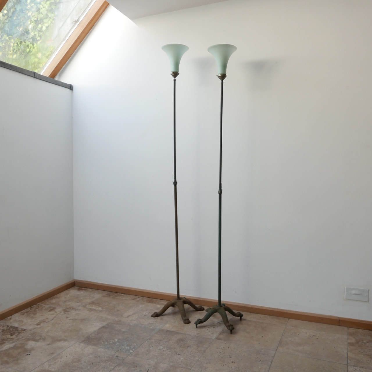 Antique Dutch Uplighter Glass Shade Floor Lamps (2) photo furniture