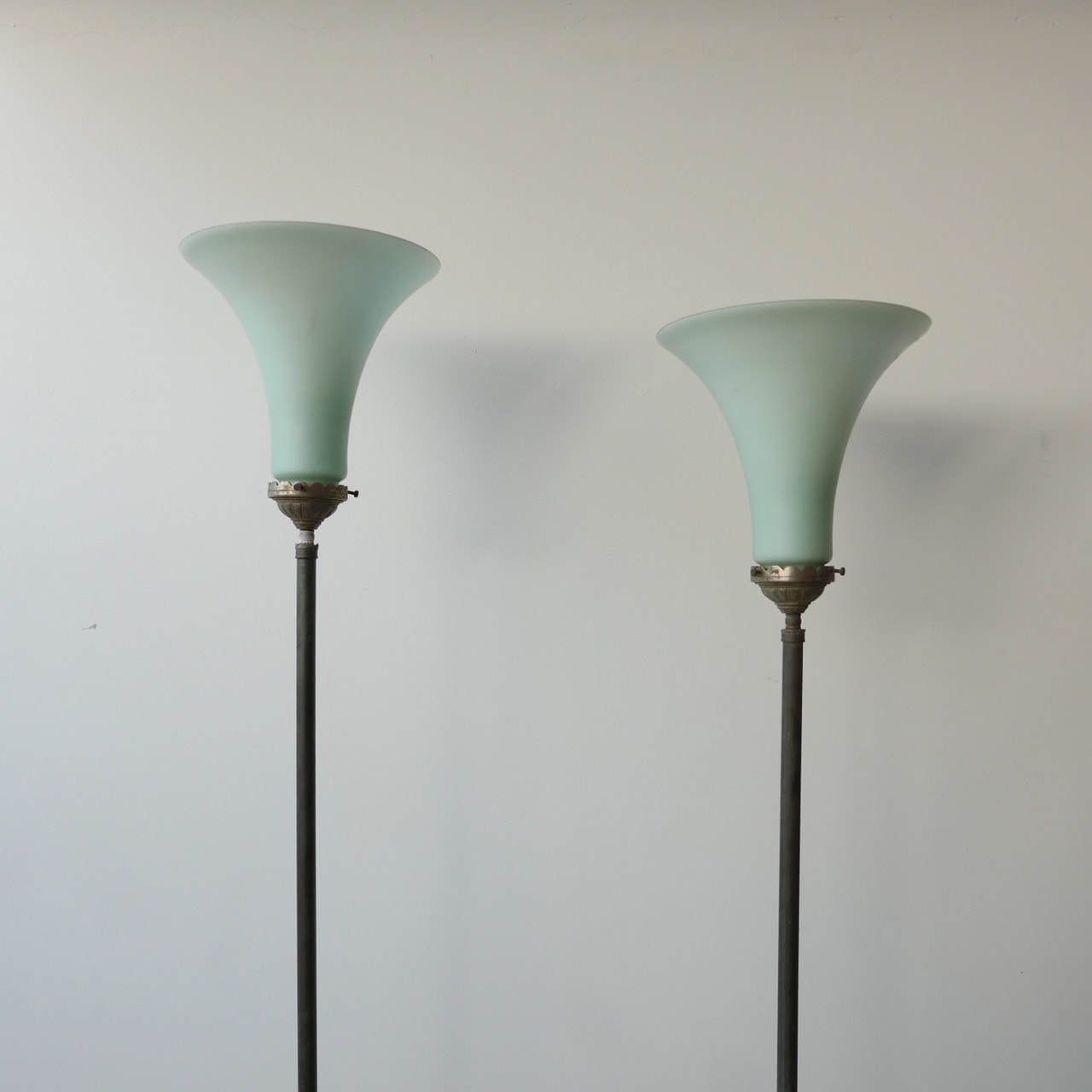 Lighting Antique Dutch Uplighter Glass Shade Floor Lamps (2) photo