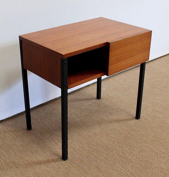 Pair Of Teak Bedside Tables Or Ends Of Sofa, Minvielle Taste, 1960s photo vinterior