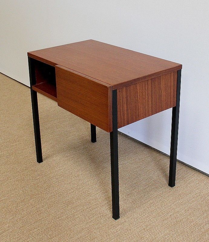 Pair Of Teak Bedside Tables Or Ends Of Sofa, Minvielle Taste, 1960s photo buy