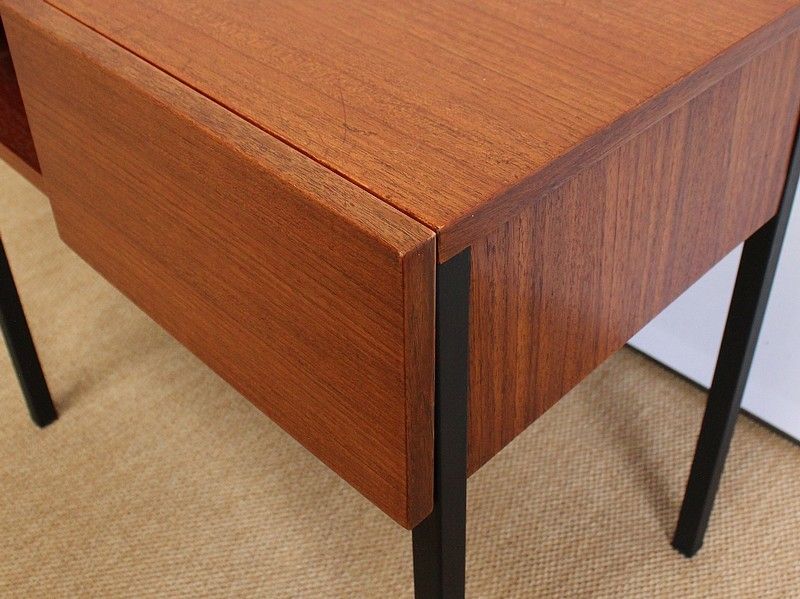 Furniture Pair Of Teak Bedside Tables Or Ends Of Sofa, Minvielle Taste, 1960s photo