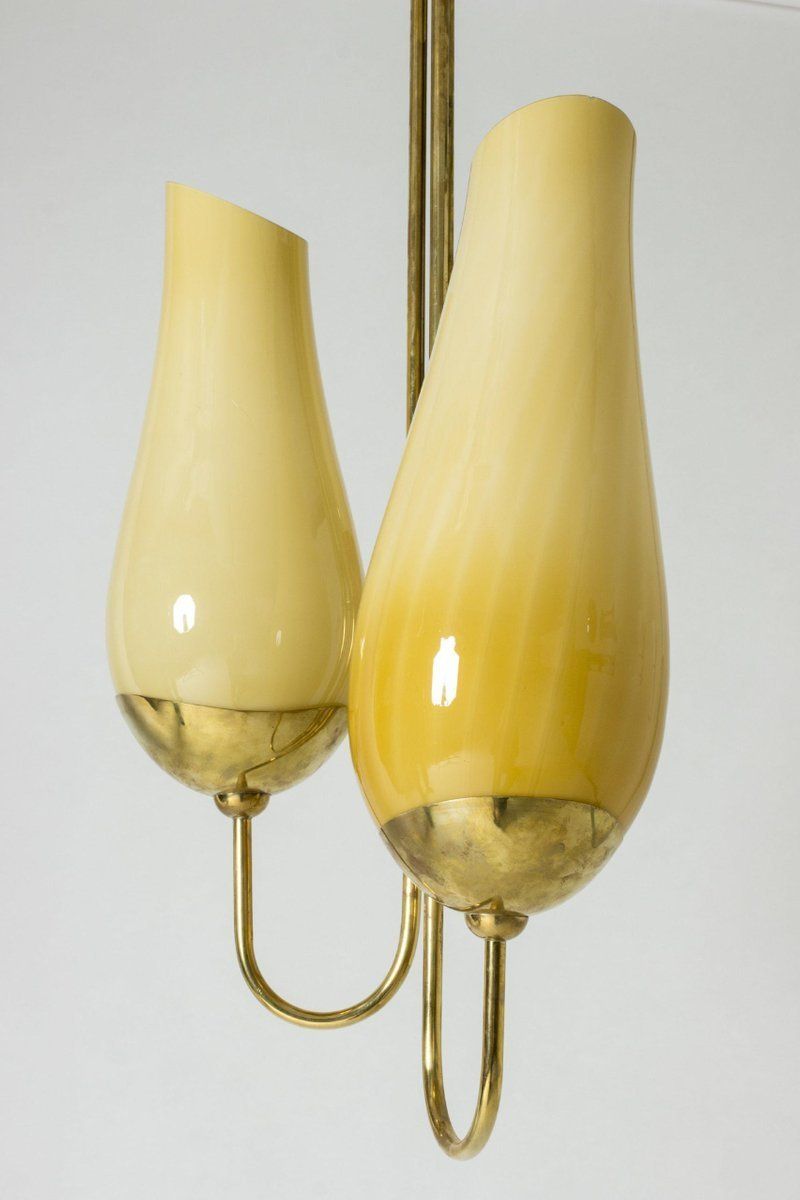 Brass And Glass Chandelier By Gunnel Nyman & Paavo Tynell photo vintage