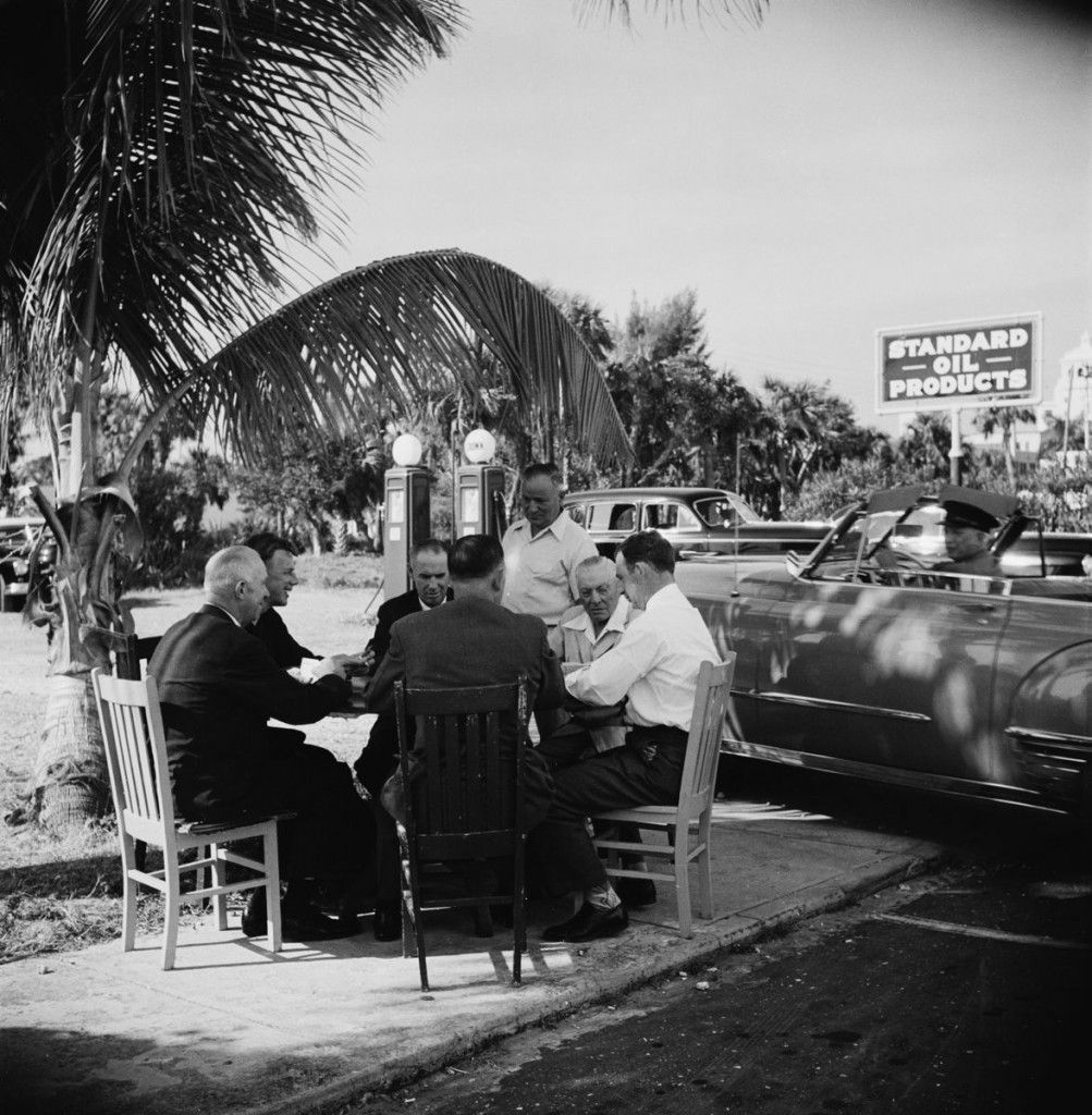 Slim Aarons 'Florida Card Game' Circa 1955 Silver Gelatin Print Framed In White photo furniture