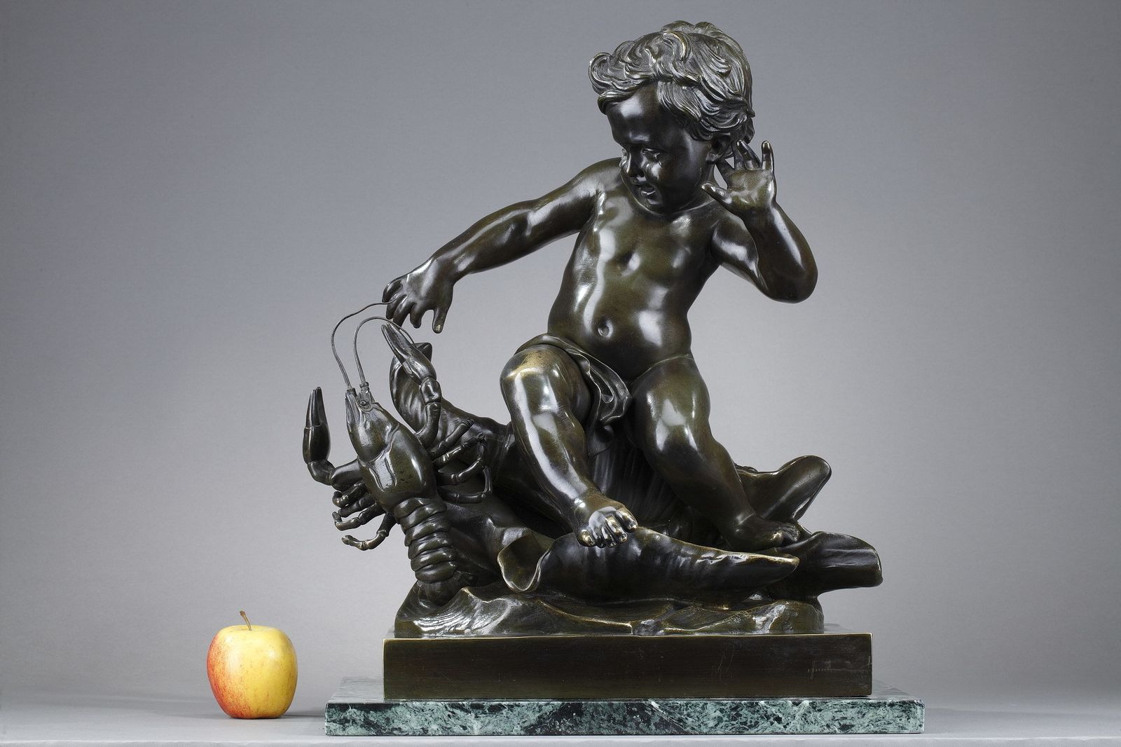 Bronze Sculpture, "Child Pinched By A Crayfish", After Jean Baptiste Pigalle, 19th Century photo furniture