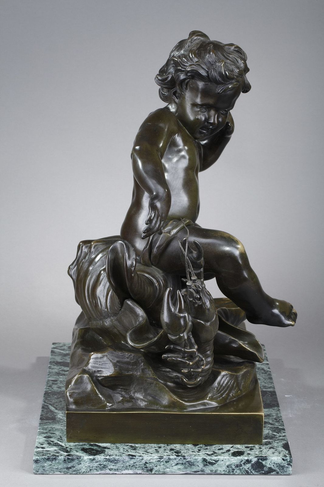 Bronze Sculpture, "Child Pinched By A Crayfish", After Jean Baptiste Pigalle, 19th Century photo 4371.0