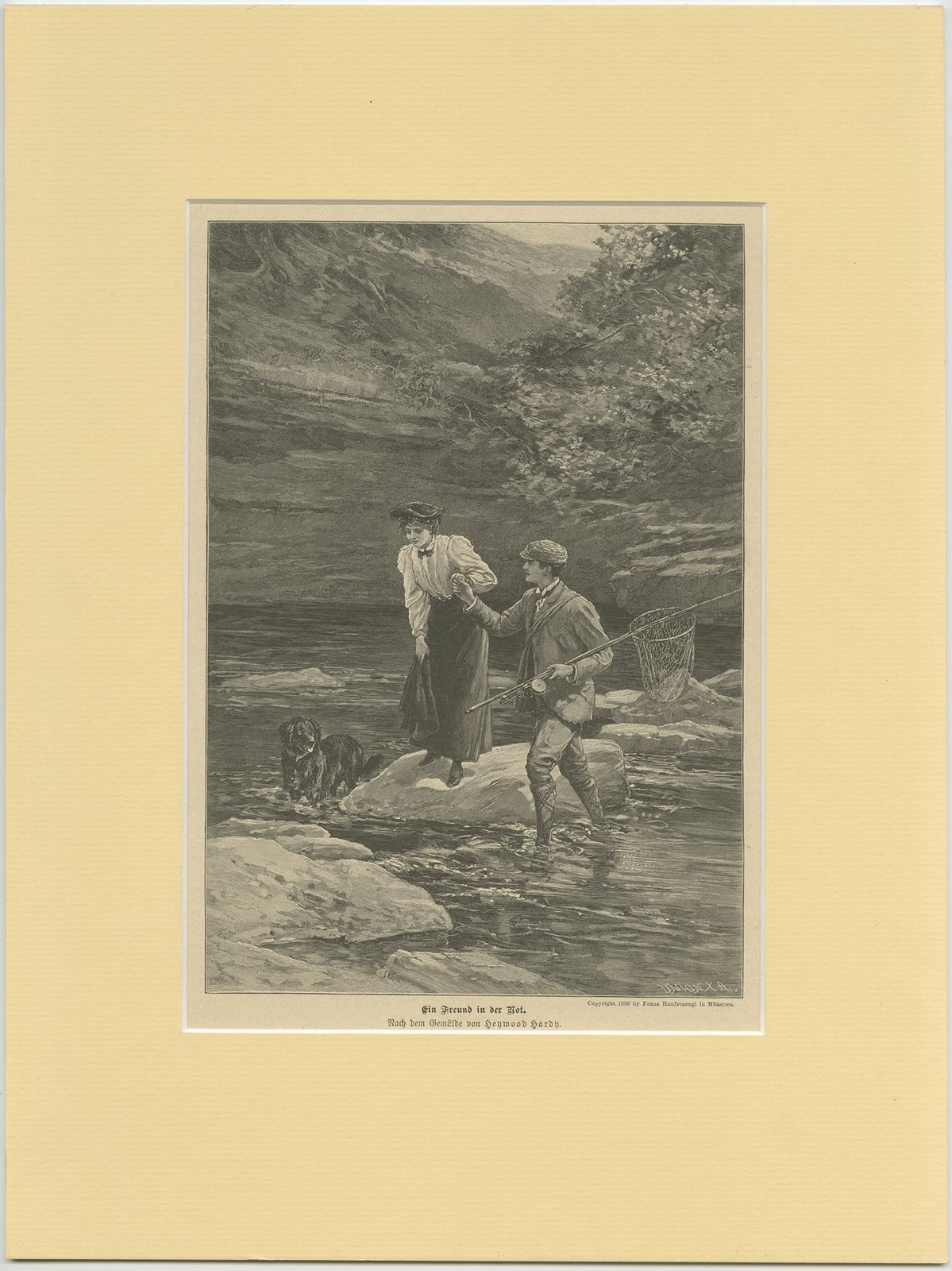 Antique Print Of A Fisherman Assisting A Lady (C.1900)