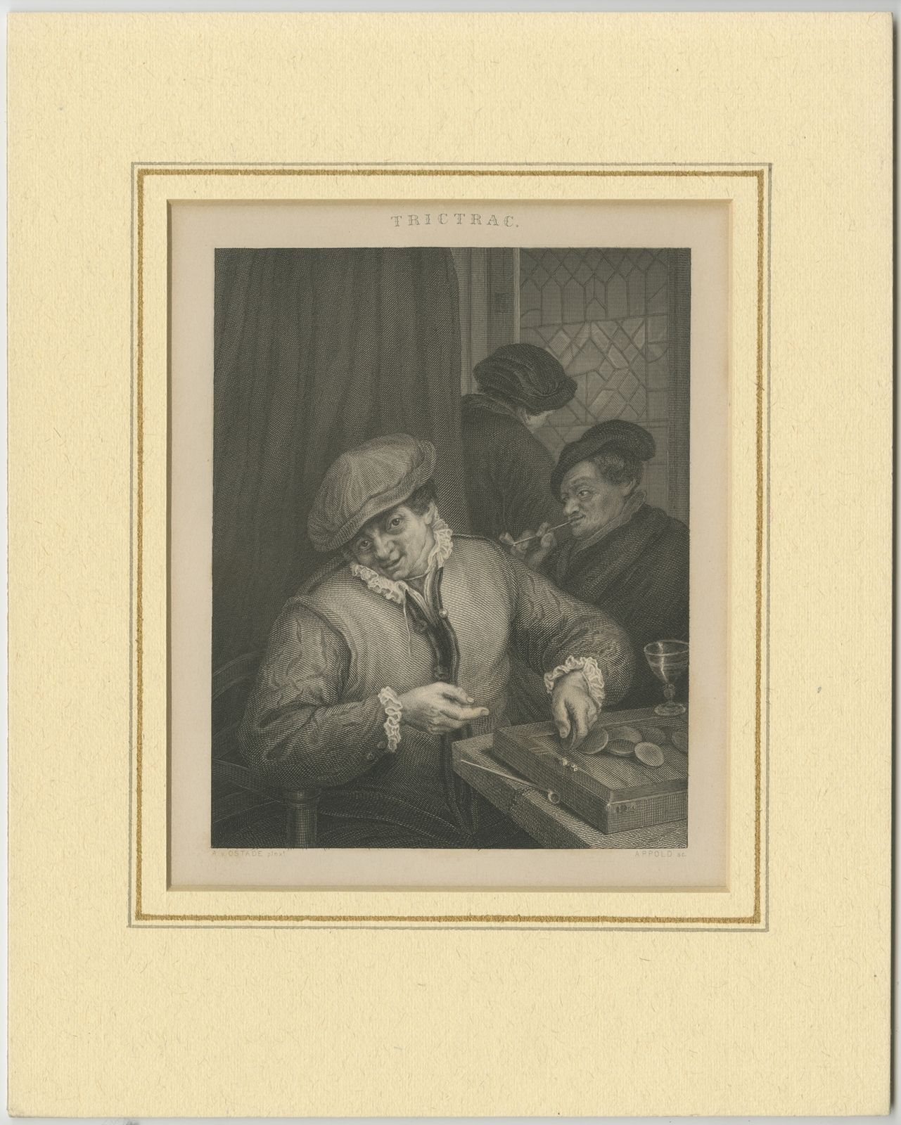 Antique Print Of Men Playing 'Trictrac' By Payne (C.1850)