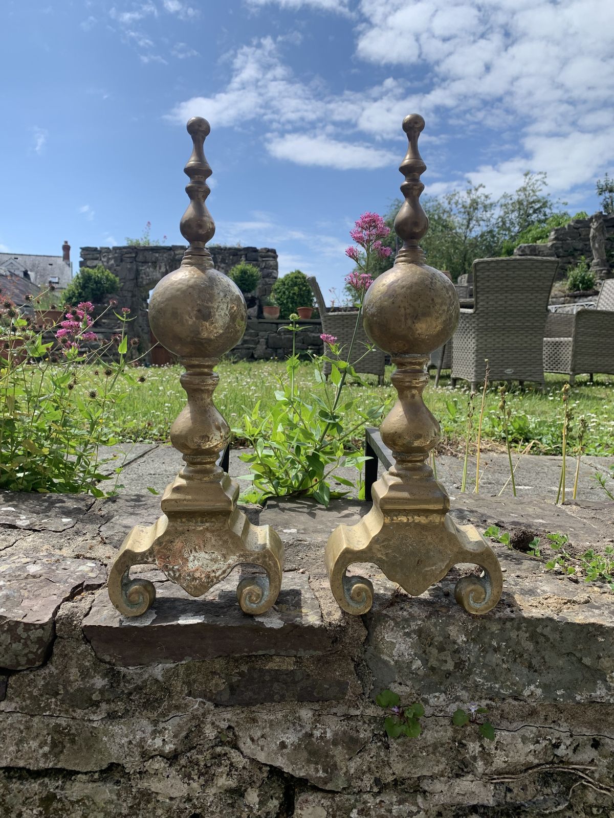 Large Pair Of Dutch Baroque Style Brass Fire Dogs