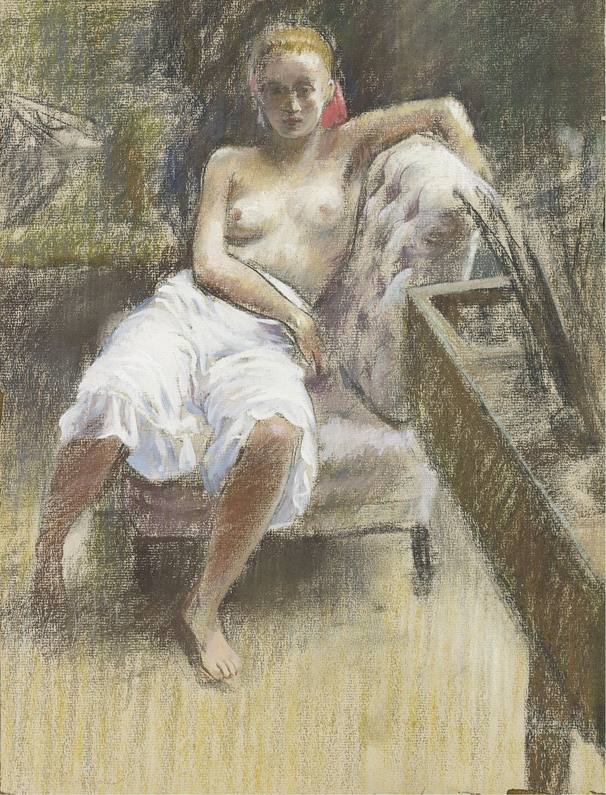 Studio Nude In Pastel By Paul Lewis Clemens (1911 To 1992) Well Known American Hollywood Mid Century Portraitist