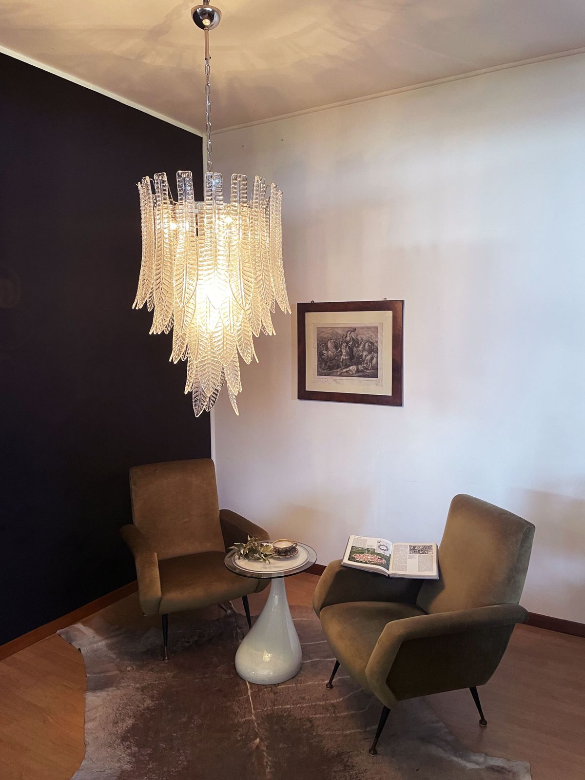 Enorme Lampadario In Vetro Italiano Murano Felci 52 Bicchieri photo vinterior