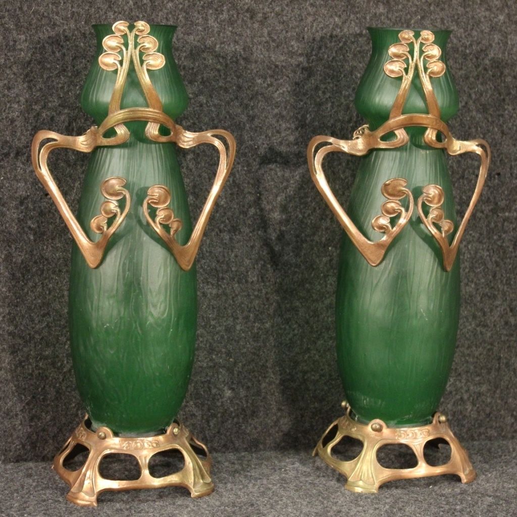 Pair Of French Glass Vases In Art Nouveau Style