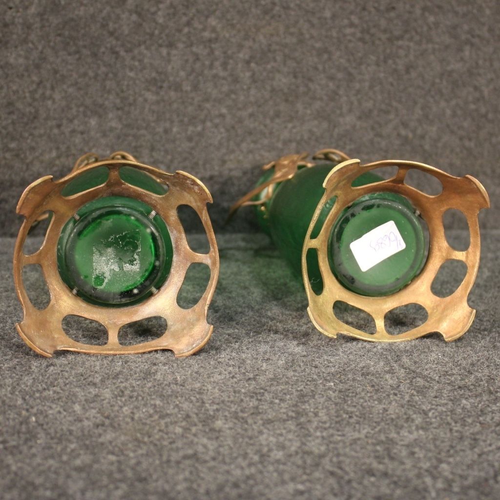 Home Decor Pair Of French Glass Vases In Art Nouveau Style photo