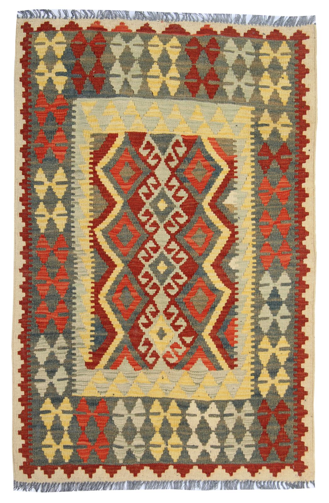 Handwoven Geometric Afghan Kilim Rug, Oriental Flatwoven Wool Rug 102x151cm