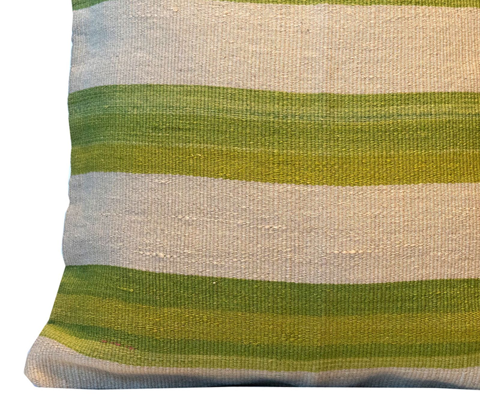 Traditional Kilim Green Cream Cushion Cover Handmade Scatter Pillow photo vinterior