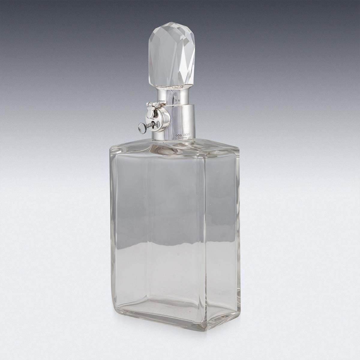 20th Century English Solid Silver & Glass Spirit Decanter With Lock & Key C.1928 photo furniture