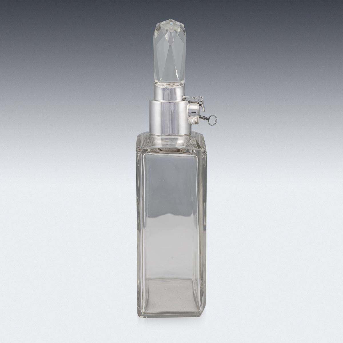 20th Century English Solid Silver & Glass Spirit Decanter With Lock & Key C.1928 photo 2426.0