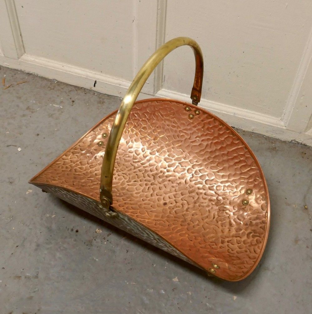 Art And Crafts Beaten Copper Log Carrier photo Home Decor