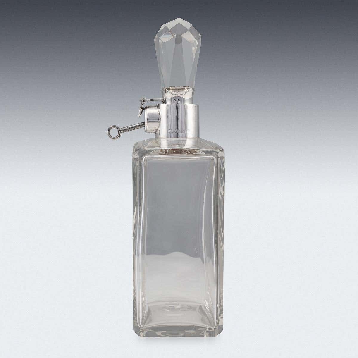 20th Century English Solid Silver & Glass Spirit Decanter With Lock & Key C.1927 photo 2246.0